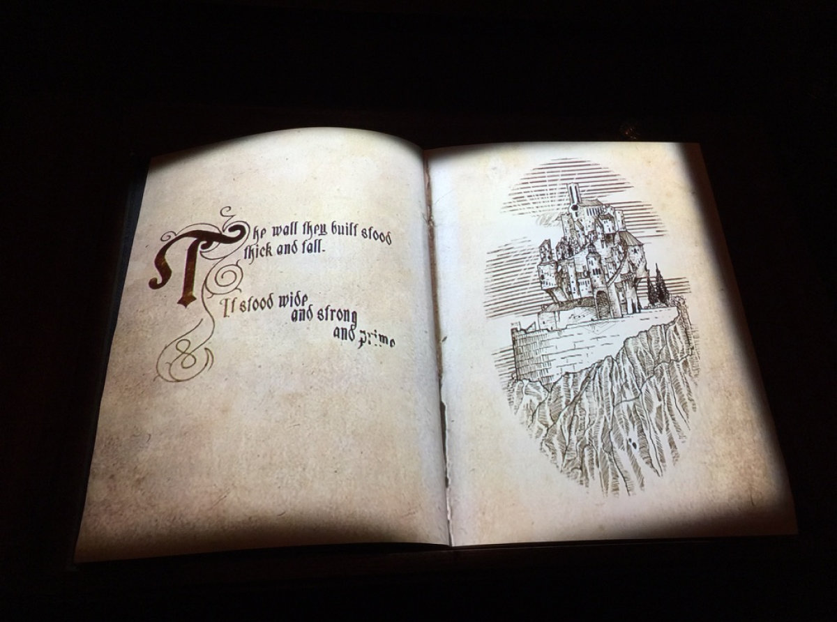 a book with text projected onto it