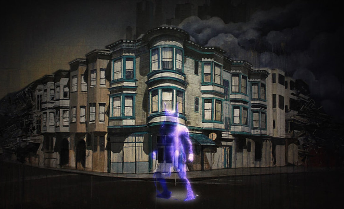 a projected kith on a scene of san francisco